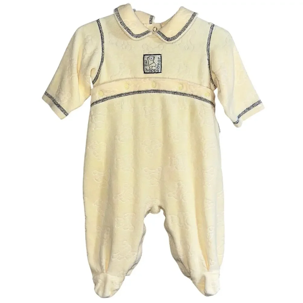Vintage 90s McBaby Yellow Terry Teddy Bear One Piece Footie Jumpsuit Size 3/6M